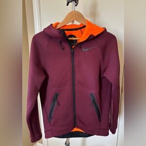 Nike Zip up hoodie Therma fit Maroon w/ Orange interior Small